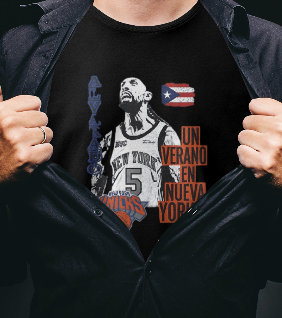 Alvarado New York Knicks NBA Un Verano En Nueva York Puerto Rico Flag 2026 T-Shirt