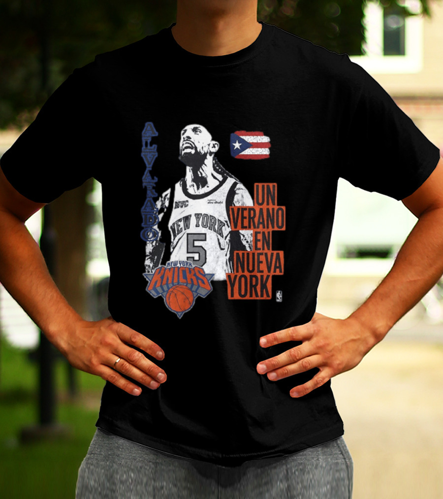 Alvarado New York Knicks NBA Un Verano En Nueva York Puerto Rico Flag 2026 T-Shirt