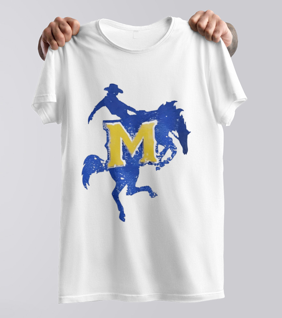 McNeese State University Cowboy M Letter Blue And Yellow T-Shirt