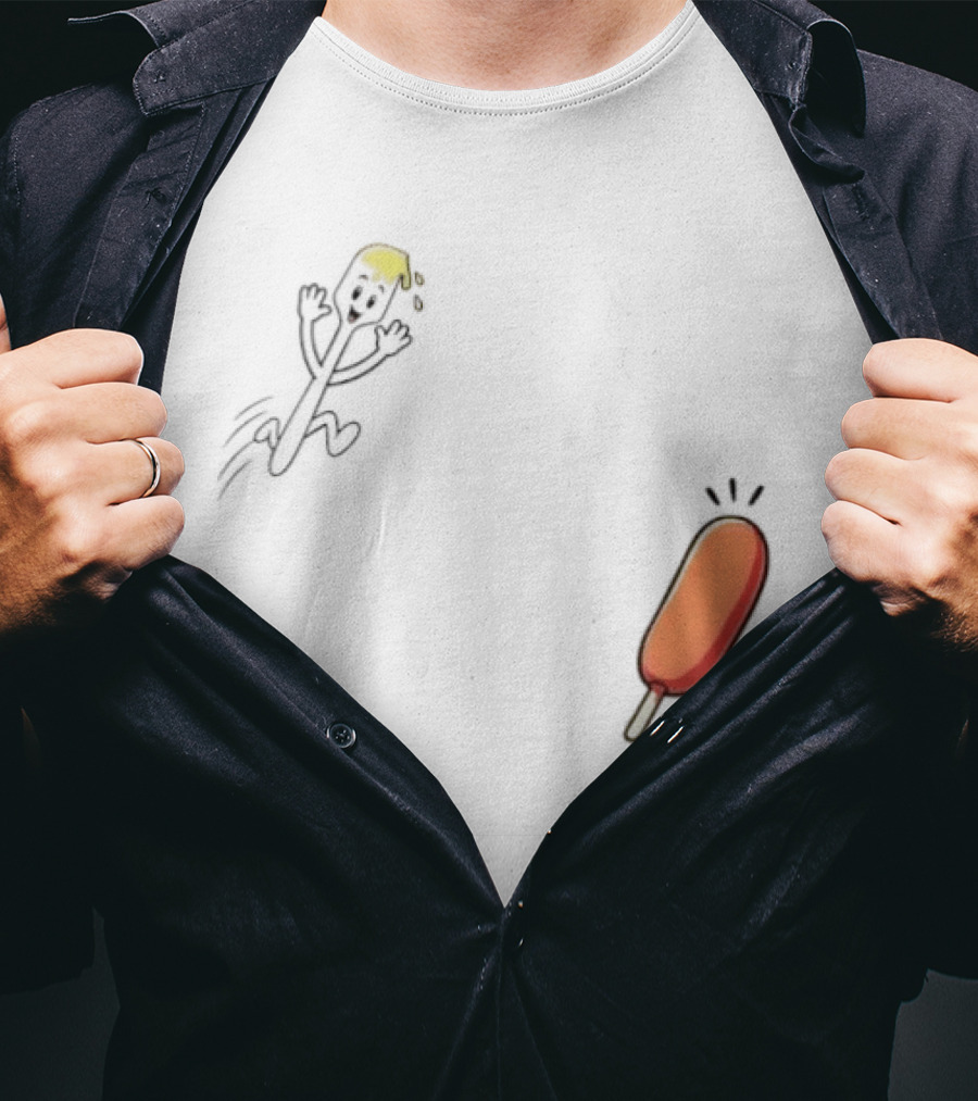 Spork Vs Corn Dog Humorous Food Chase Cartoon T-Shirt