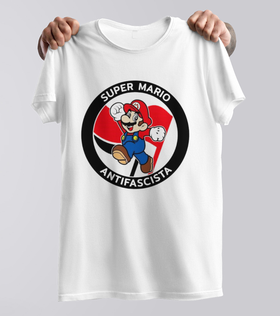 Super Mario Antifascista Red Black Flag Icon Protest T-Shirt