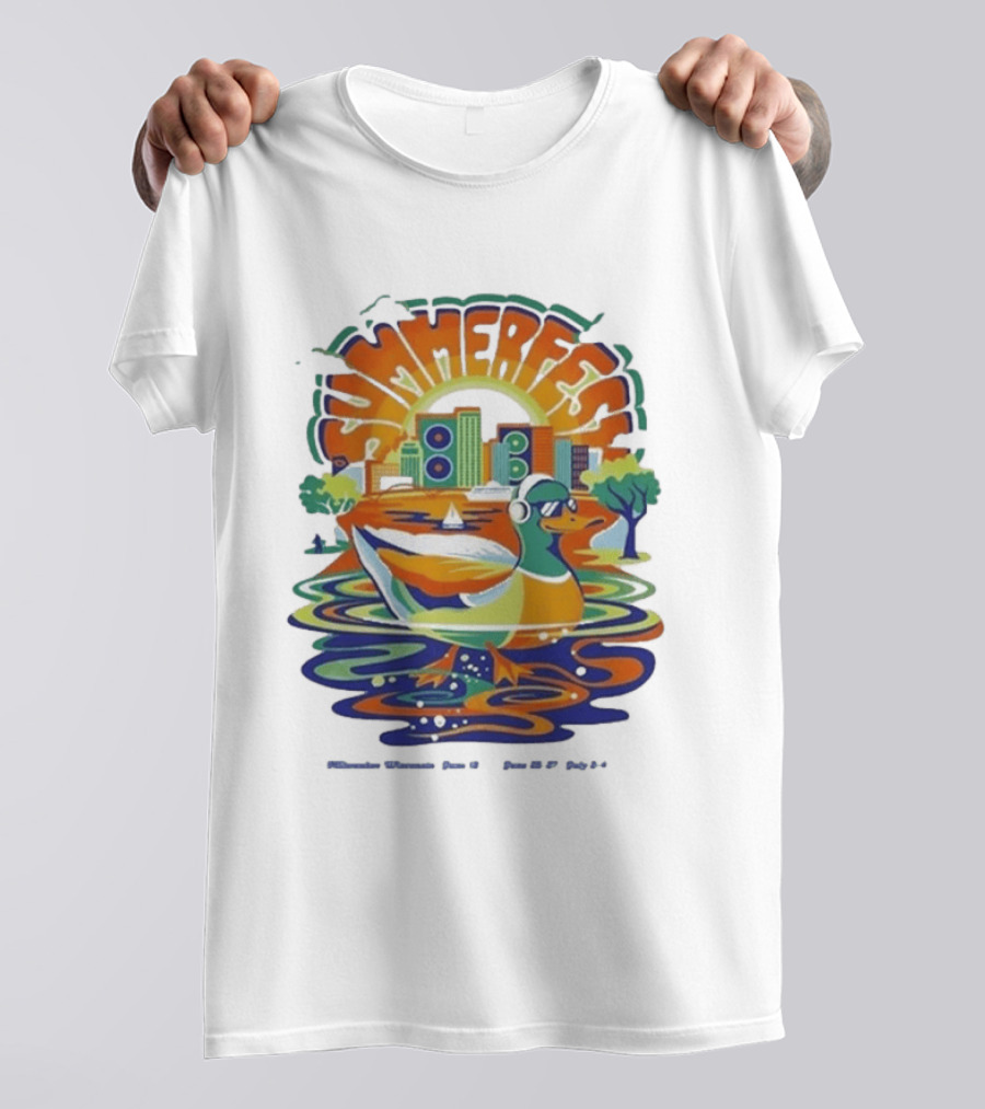 Summerfest Music Festival Milwaukee June 18 20 2026 Duck Art With Headphones Cityscape T-Shirt