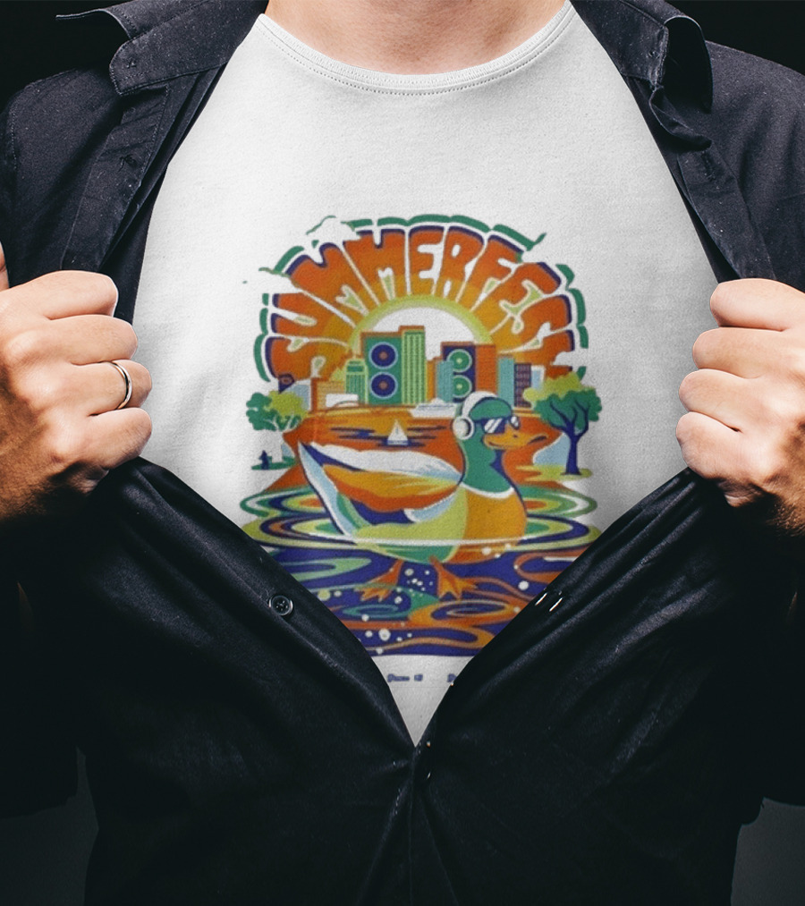 Summerfest Music Festival Milwaukee June 18 20 2026 Duck Art With Headphones Cityscape T-Shirt