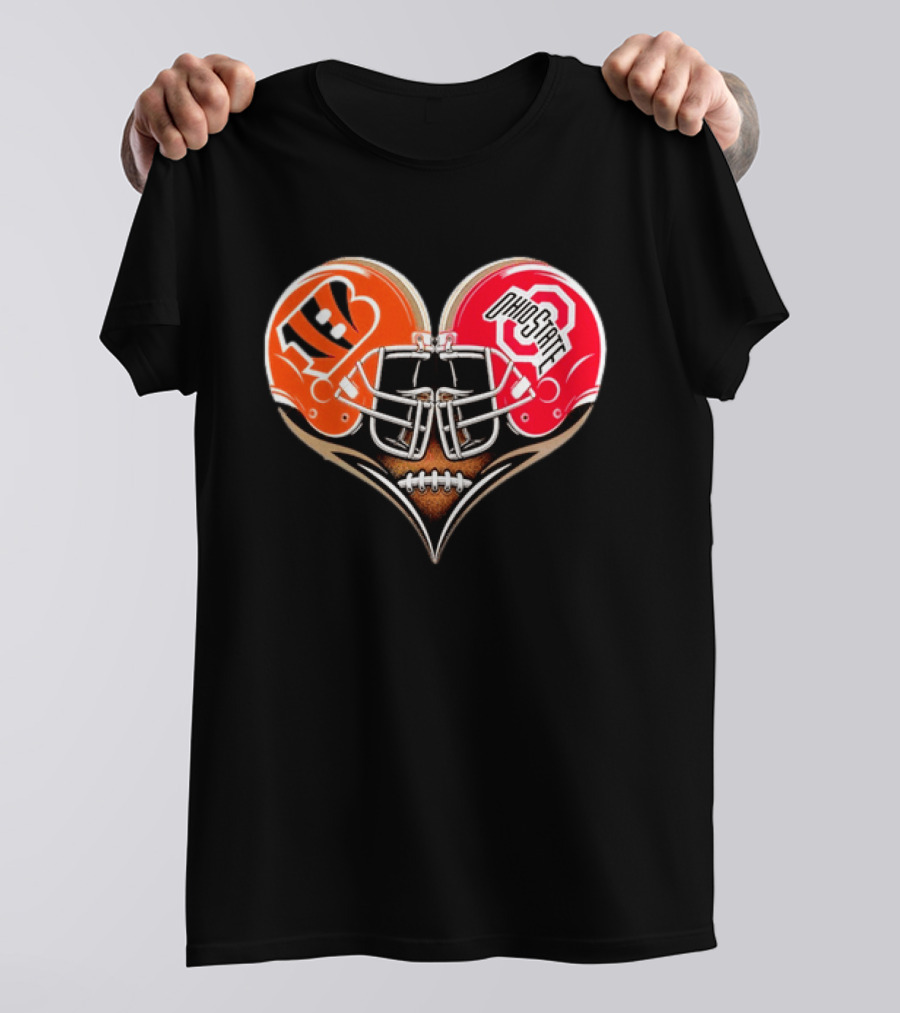 Bengals Ohio State Buckeyes Heart Helmet Football Love T-Shirt