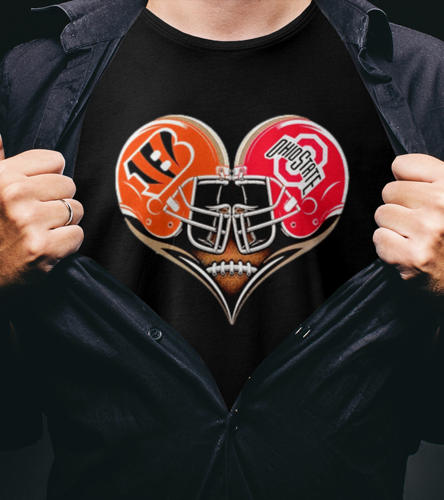 Bengals Ohio State Buckeyes Heart Helmet Football Love T-Shirt