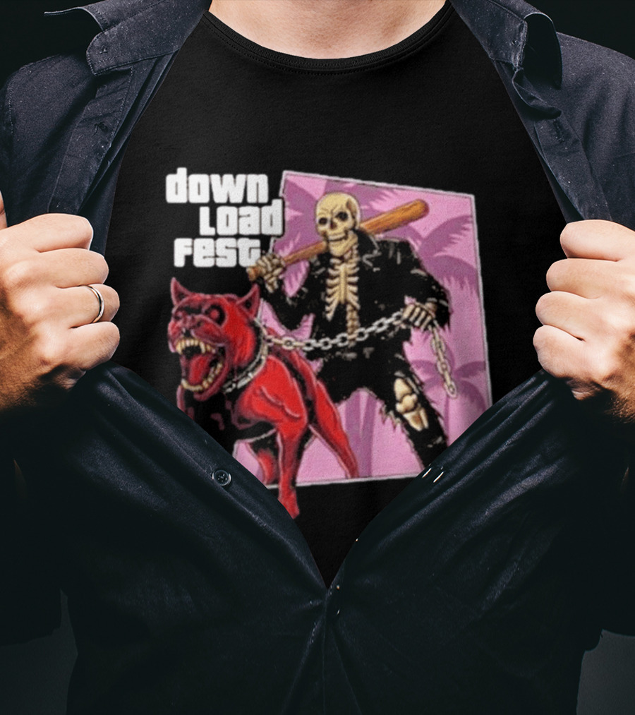 Download Fest Skeleton With Dog Baseball Bat June 2026 Grand Fest Auto GTA T-Shirt