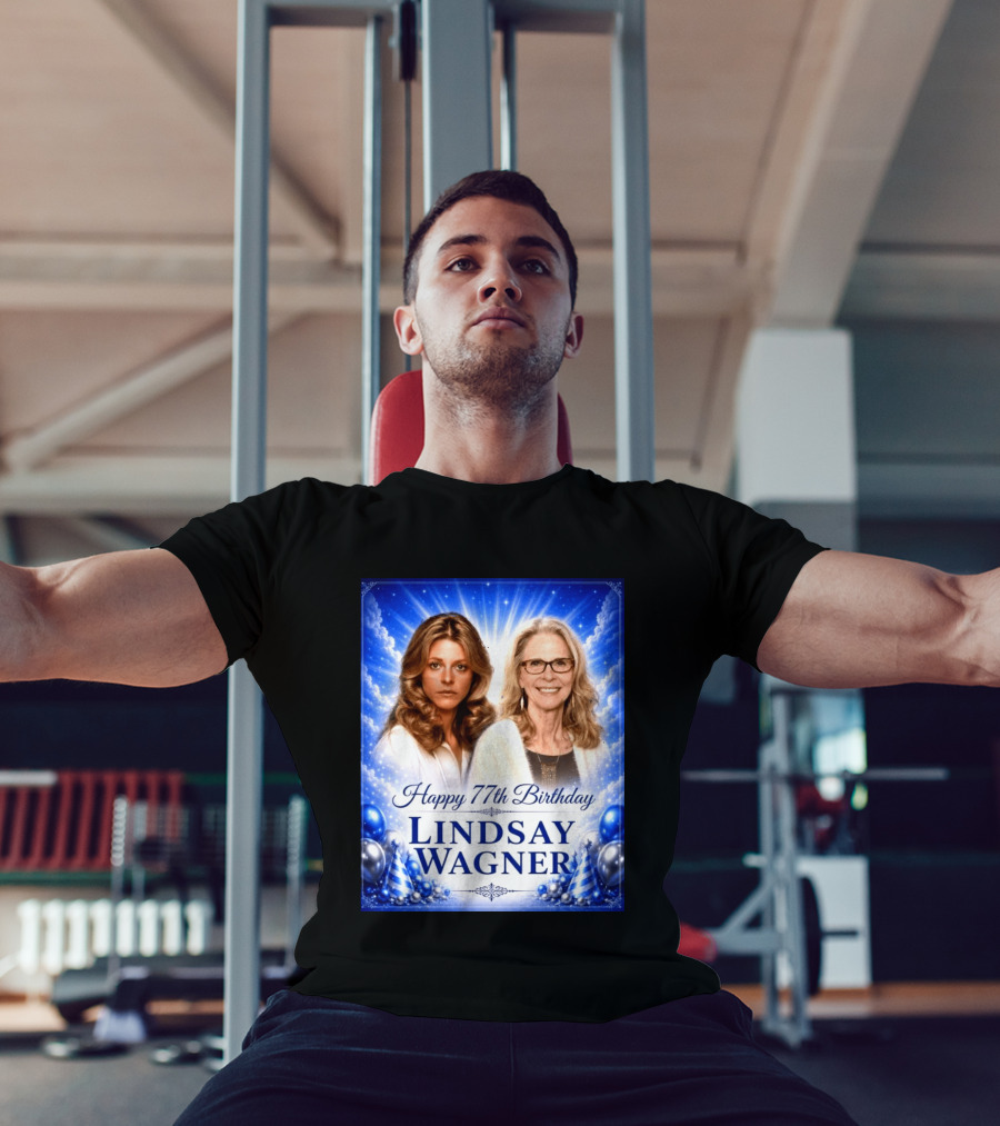 Happy 77th Birthday Celebration Lindsay Wagner Blue Party Balloons T-Shirt