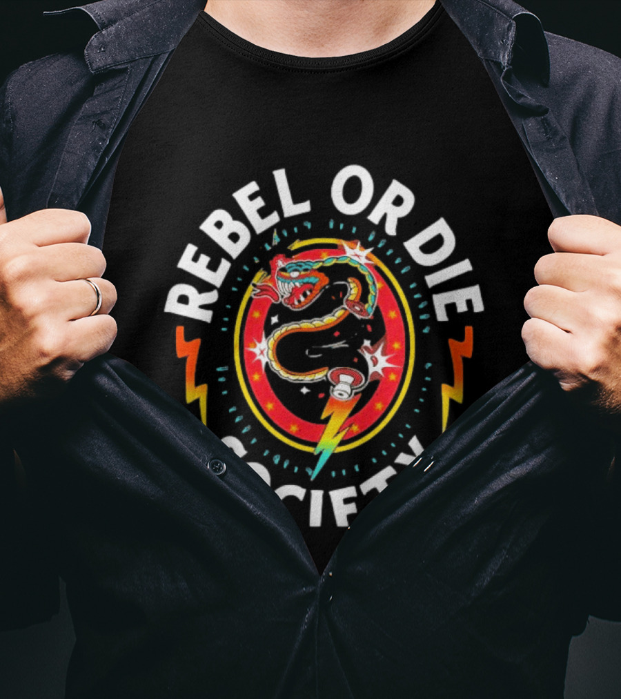 Rebel Or Die Society Snake Tattoo Lightning T-Shirt