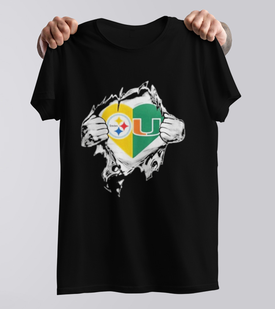Steelers Miami Hurricanes Heart In My DNA Hands Football Fan Pride T-Shirt