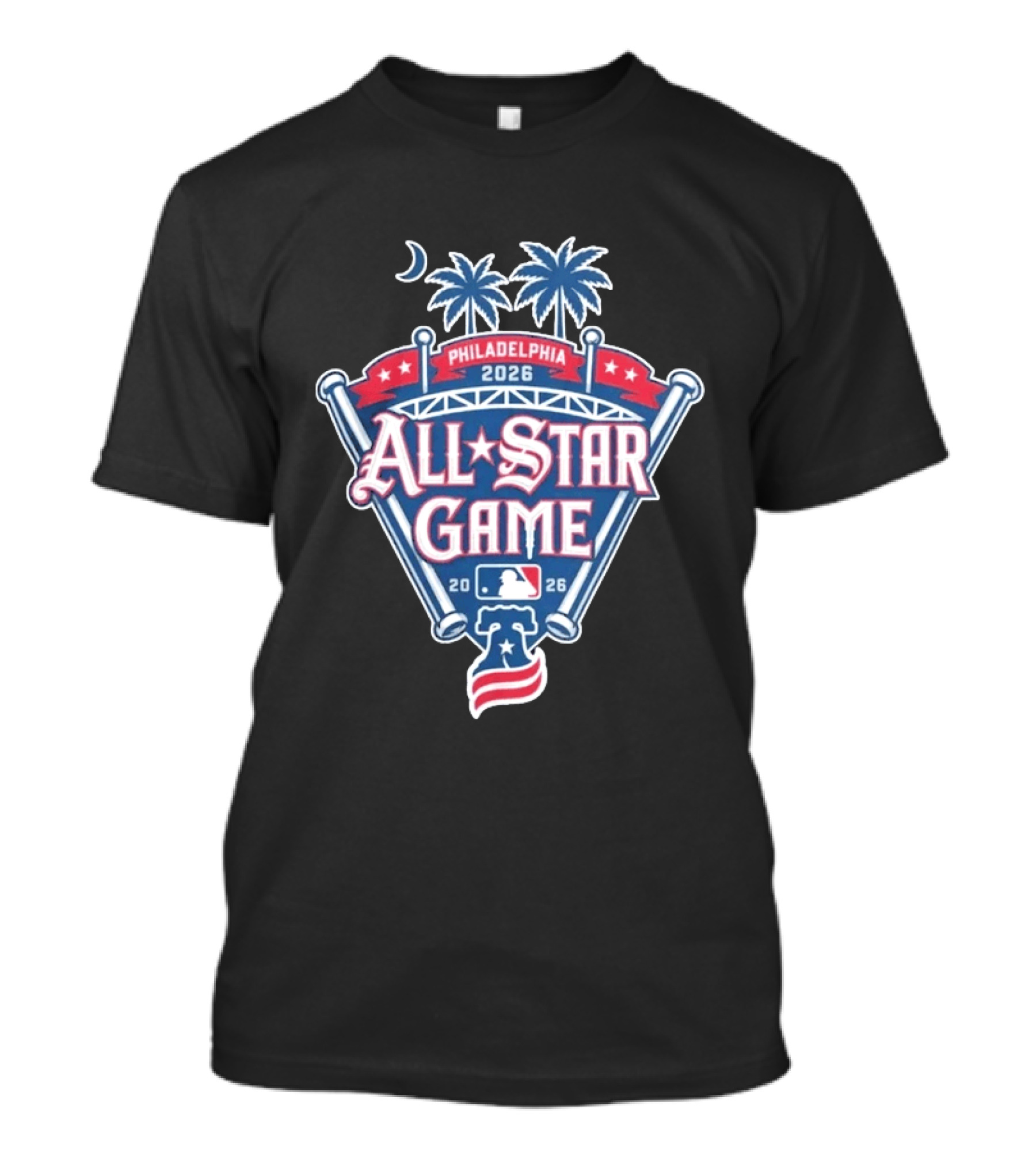 MLB All Star Game Philadelphia 2026 Palm Trees Baseball Bat Logo Night Skyline T-Shirt