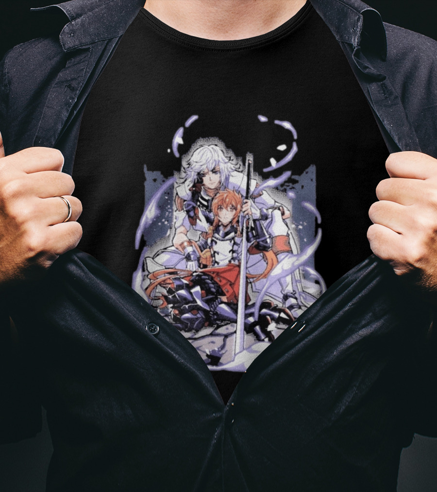 Tragic Couple Heart Anime Fantasy Duo With Sword And Armor T-Shirt