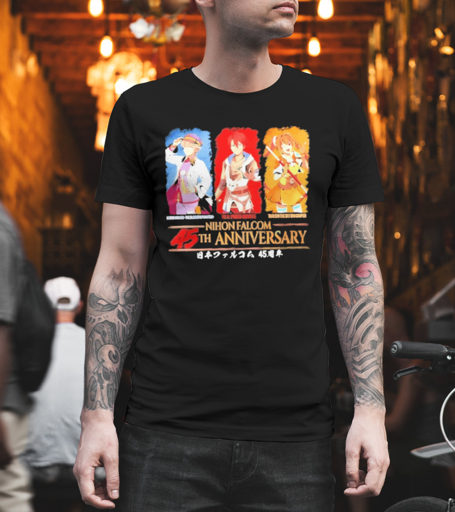Nihon Falcom 45th Anniversary Characters Illustration In Japanese T-Shirt