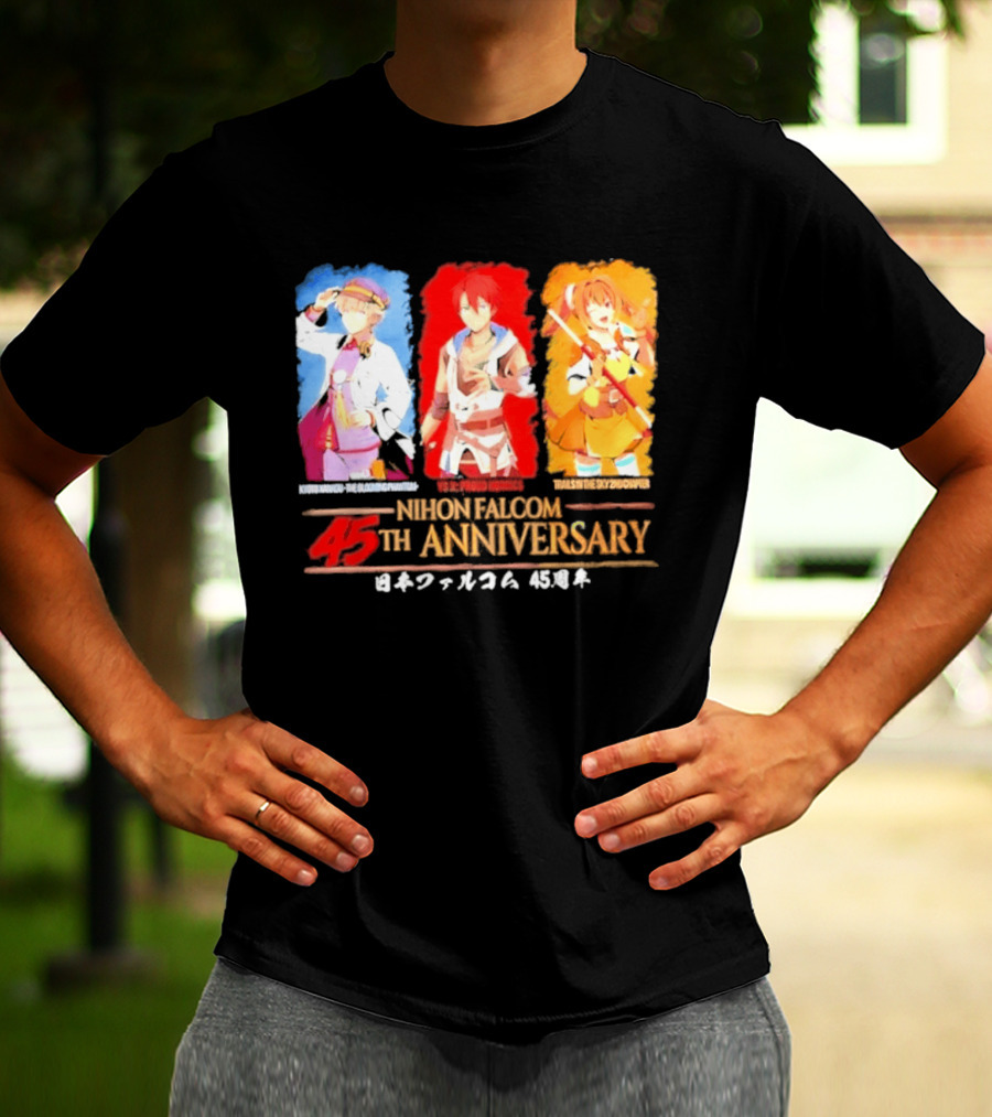 Nihon Falcom 45th Anniversary Characters Illustration In Japanese T-Shirt