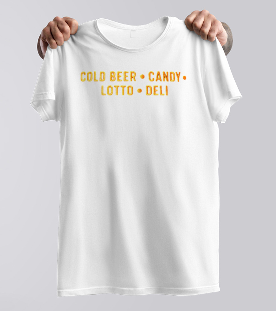 Cold Beer Candy Lotto Deli Retro Block Letters T-Shirt