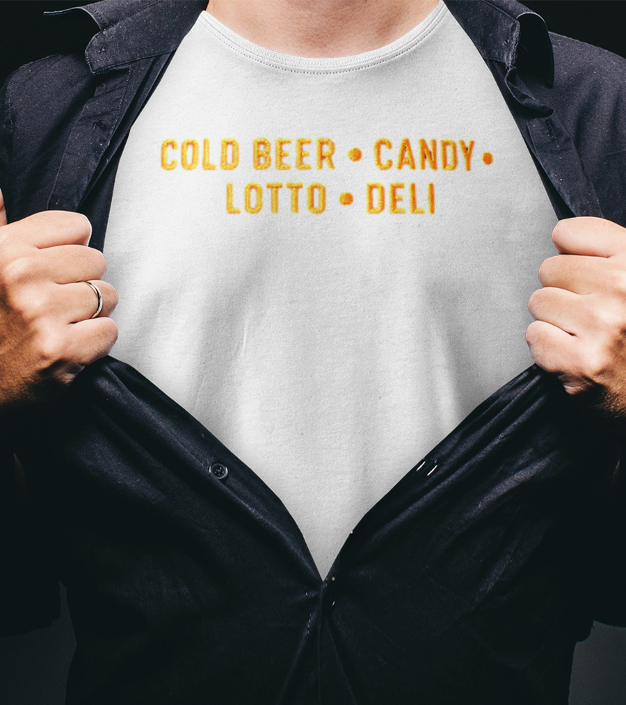 Cold Beer Candy Lotto Deli Retro Block Letters T-Shirt