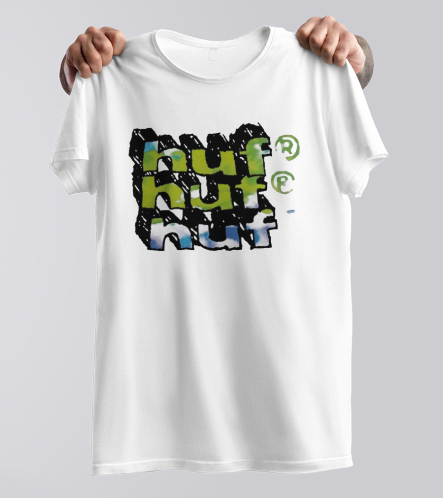 Huf Hand Stacked Triple Logo Green Blue Black T-Shirt