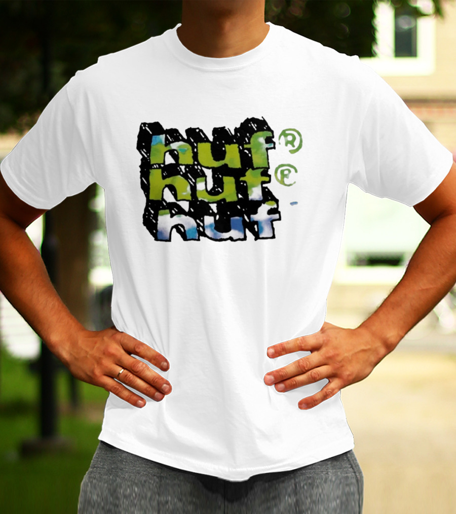 Huf Hand Stacked Triple Logo Green Blue Black T-Shirt