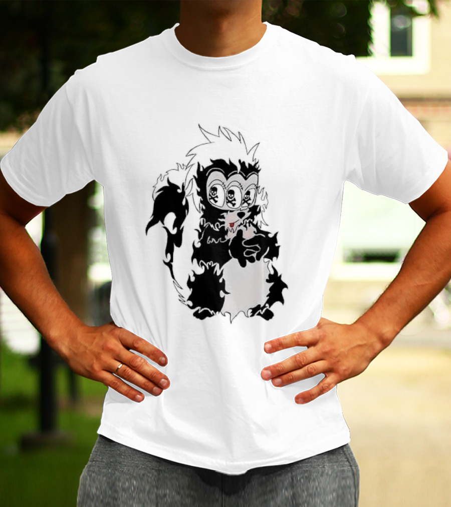 Three Eyed Skunk With Skull Eyes Surreal Creature T-Shirt