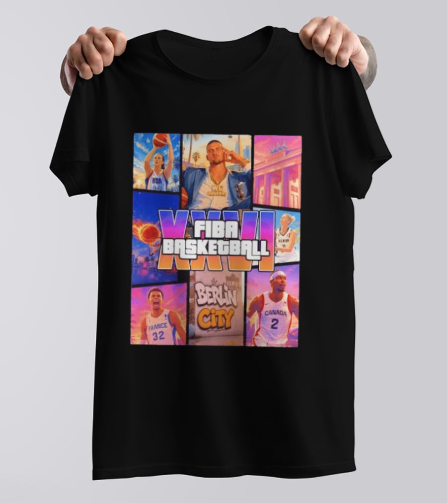 FIBA Basketball XXVII Berlin City Caitlin Clark USA Victor Wembanyama France Shai Gilgeous Alexander Canada T-Shirt