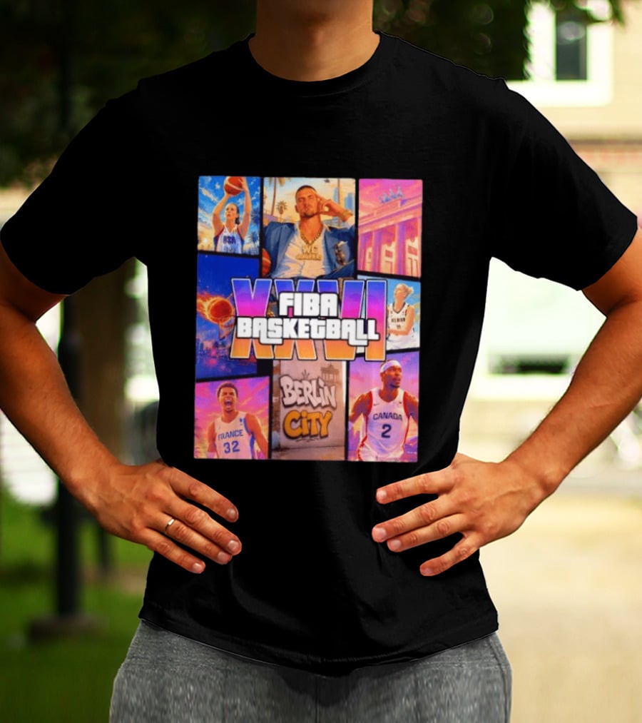 FIBA Basketball XXVII Berlin City Caitlin Clark USA Victor Wembanyama France Shai Gilgeous Alexander Canada T-Shirt