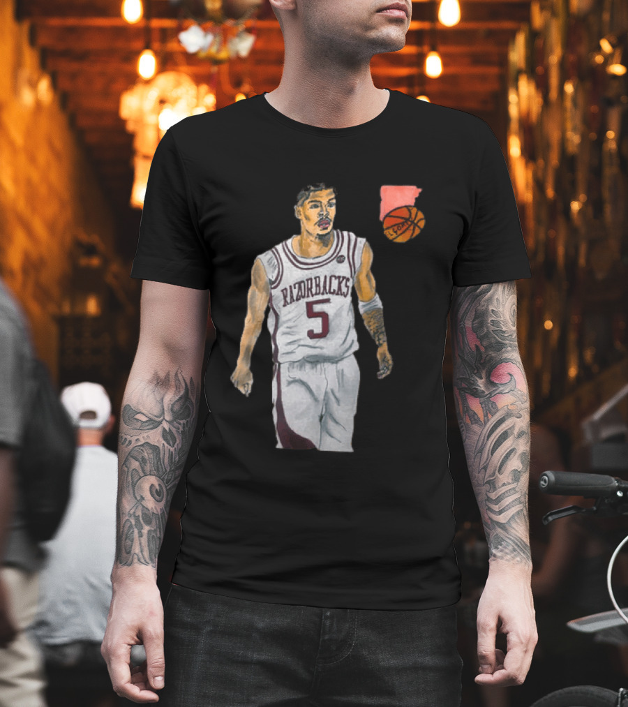 Razorbacks Number 5 Basketball Player Artwork Exclusively D To The A T-Shirt