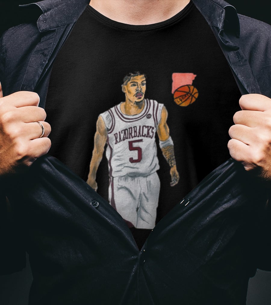 Razorbacks Number 5 Basketball Player Artwork Exclusively D To The A T-Shirt