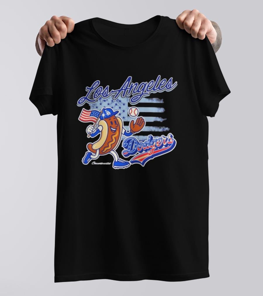 Los Angeles Dodgers Hot Dog Baseball American Flag Stars T-Shirt