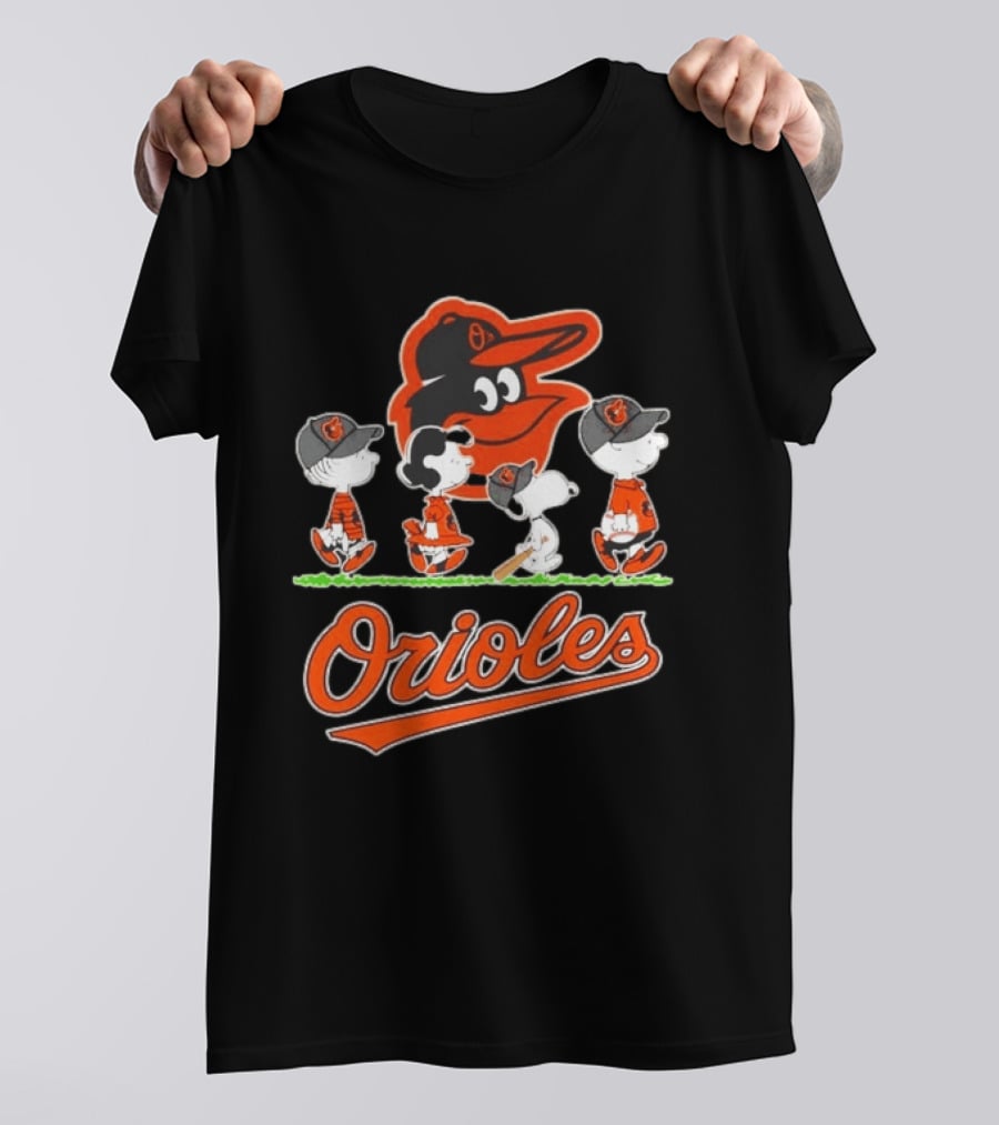 Orioles Peanuts Characters Snoopy Charlie Brown Lucy Baseball T-Shirt