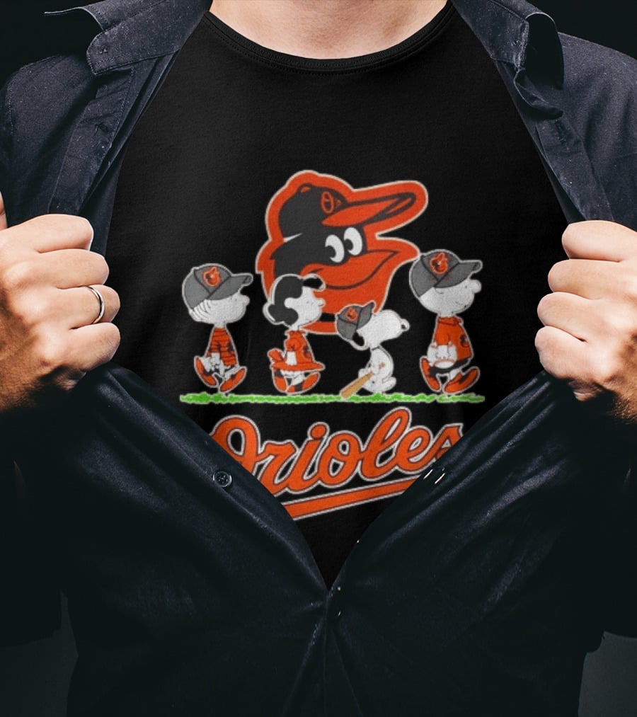 Orioles Peanuts Characters Snoopy Charlie Brown Lucy Baseball T-Shirt