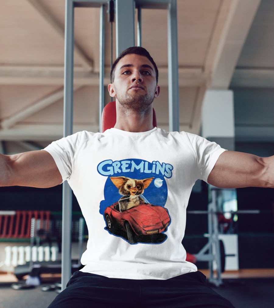 Gizmo Gremlins Driving Red Sports Car Retro Movie Fan T-Shirt