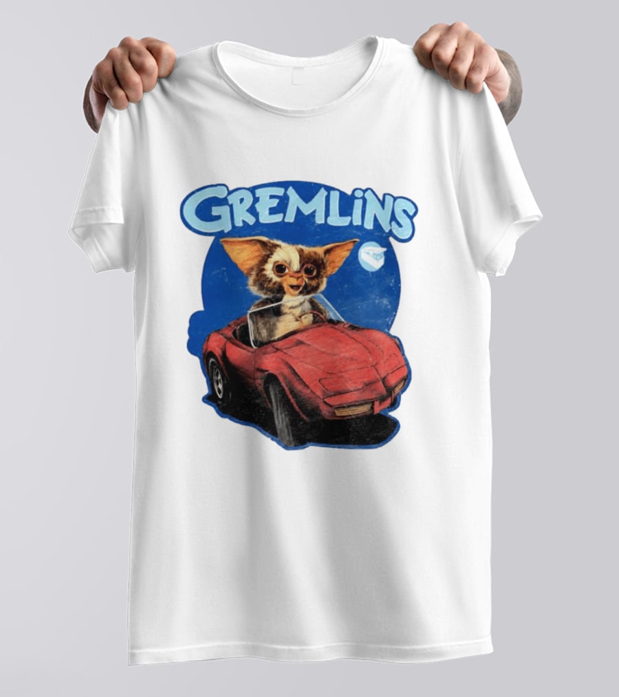 Gizmo Gremlins Driving Red Sports Car Retro Movie Fan T-Shirt