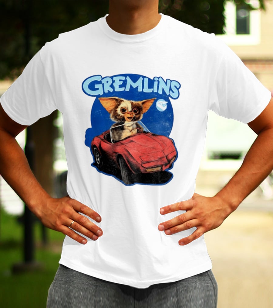 Gizmo Gremlins Driving Red Sports Car Retro Movie Fan T-Shirt
