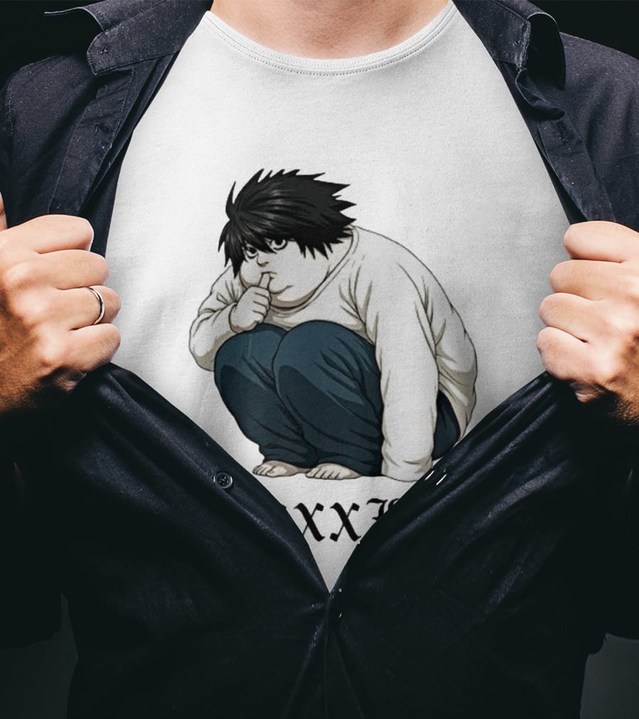 L Lawliet Xxxl Meme Anime Character Sitting Pose T-Shirt