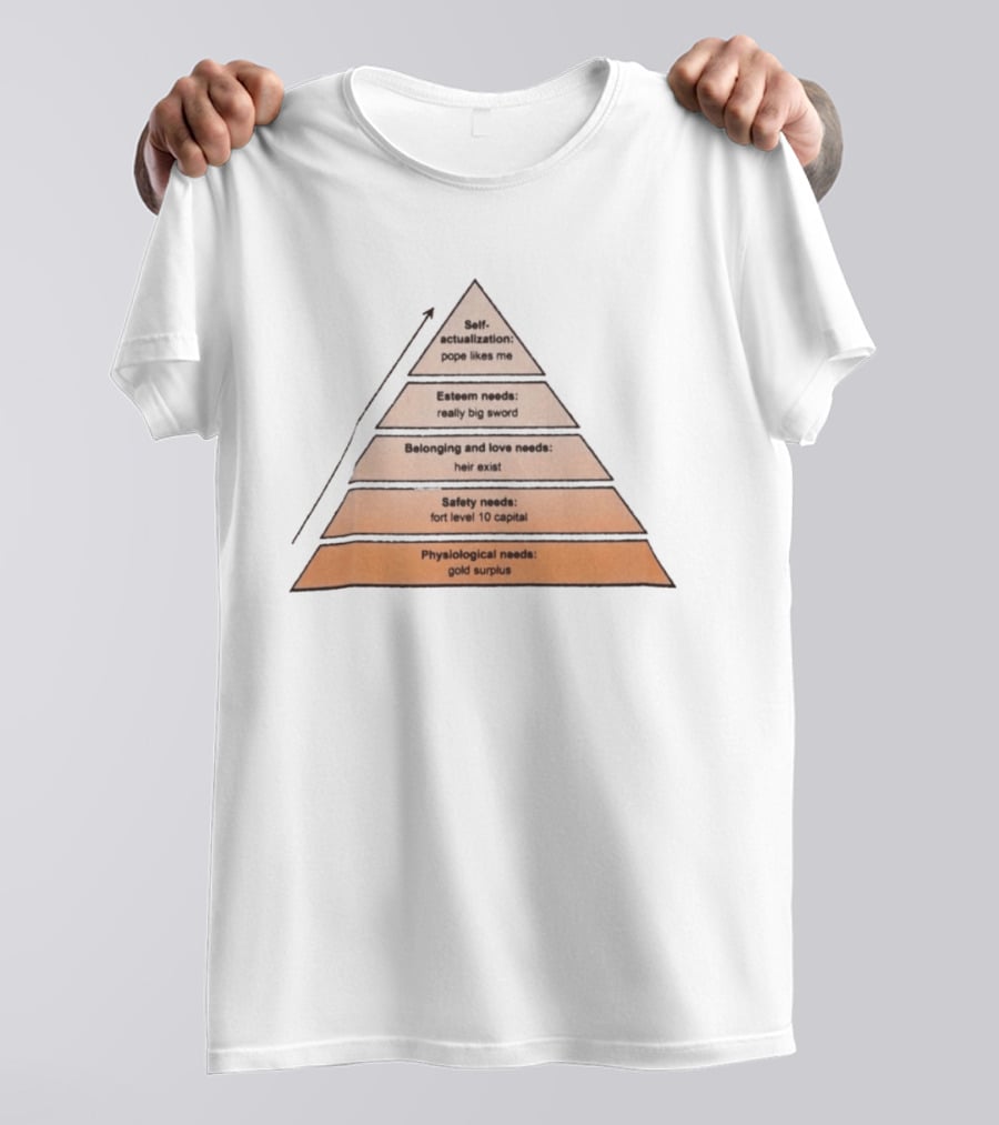 Maslow's Pyramid Parody Crusader Kings III Self Actualization Pope Likes Me Needs T-Shirt