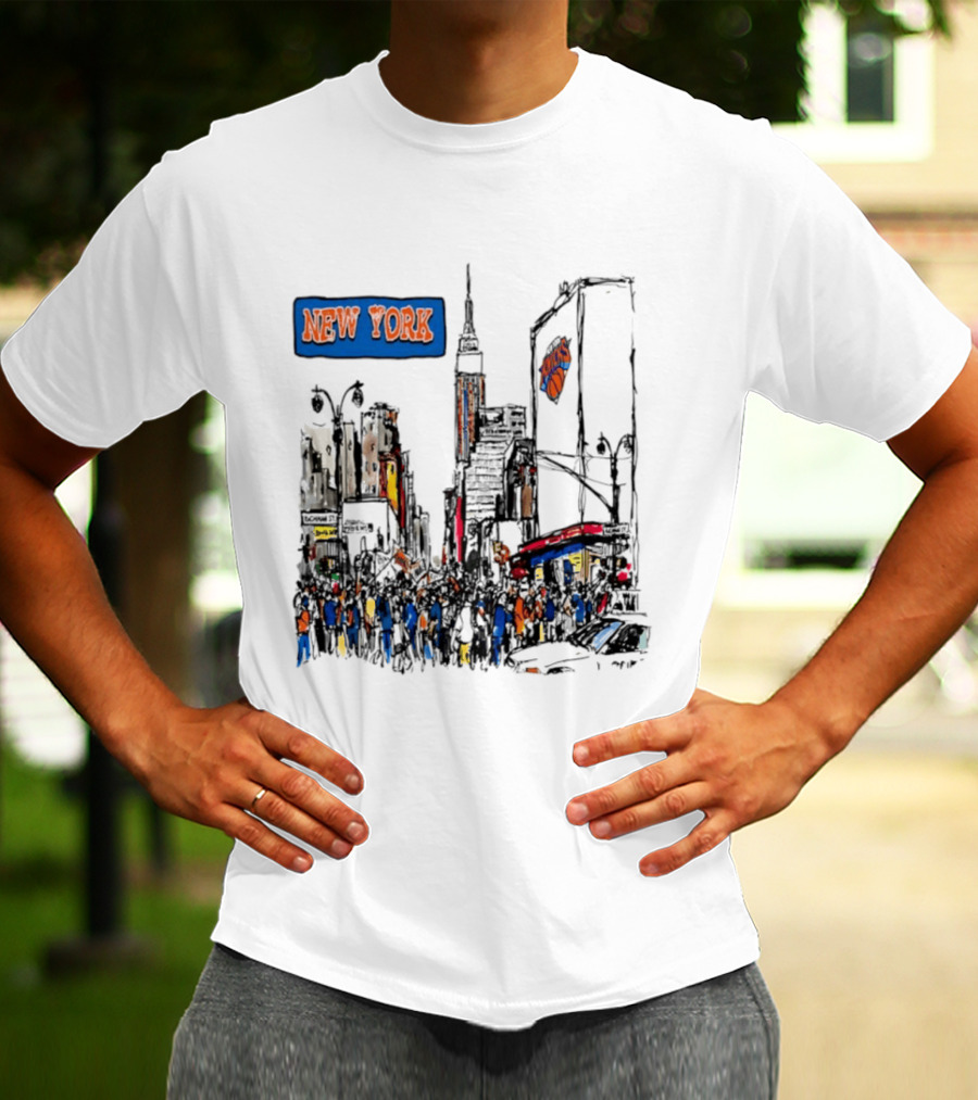 New York Knicks NBA City Skyline Street Scene Basketball Team T-Shirt