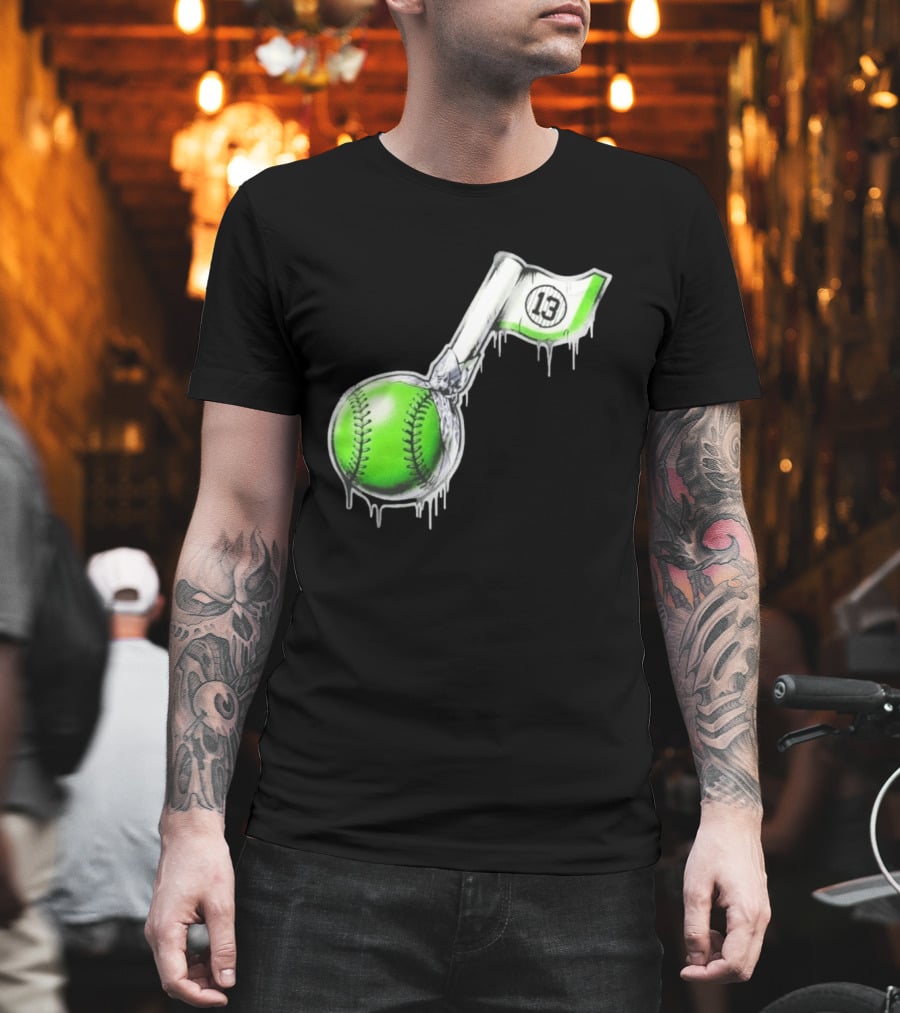 13 Baseball Lollipop Dripping Ice Cream Green Ball T-Shirt