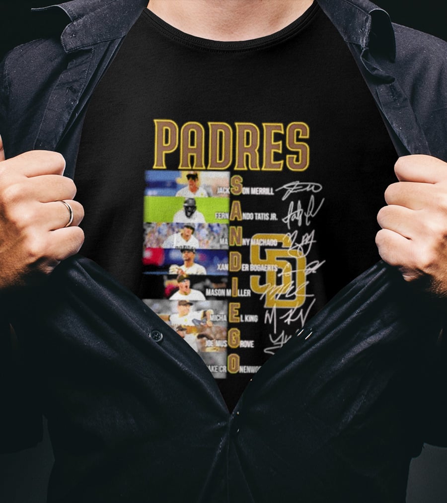 Padres San Diego Jackson Merrill Fernando Tatis Jr Manny Machado MLB Team Logos T-Shirt