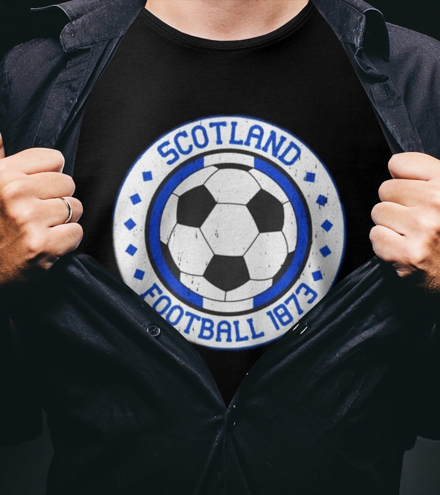 Scotland Football Soccer Ball Emblem 1873 Vintage Blue And White T-Shirt