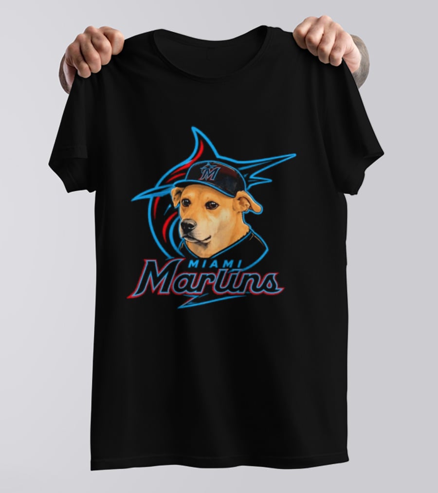 Miami Marlins Dog With Baseball Cap Team T-Shirt