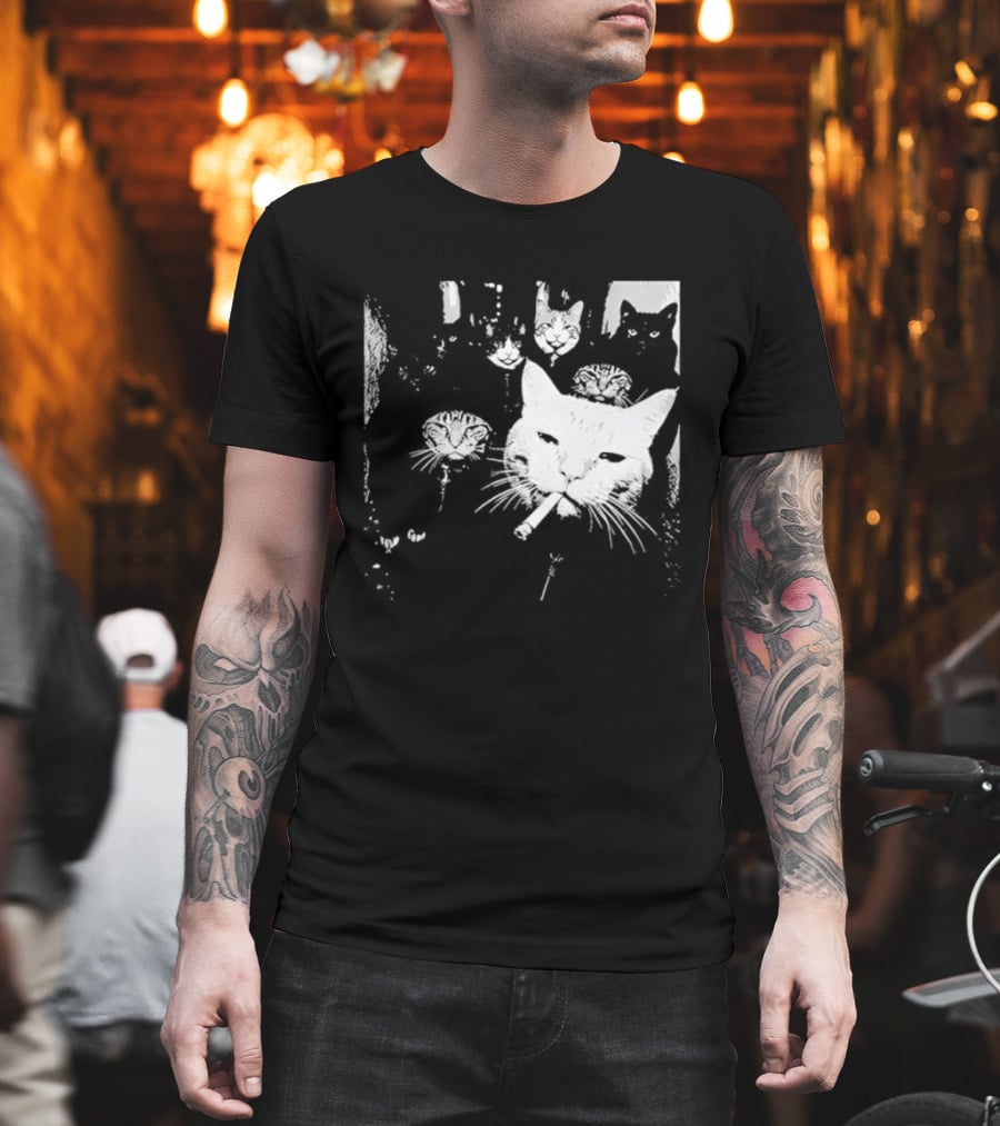 Smoking Cats Street Gang Hardened Feline Crew Members Motorcycle Club T-Shirt