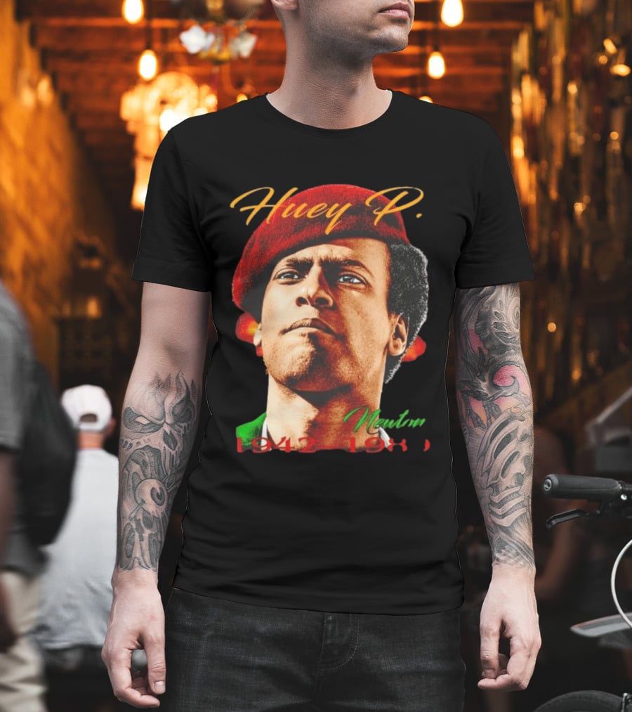 Huey P. Newton 1942 1989 Red Beret Green Jacket T-Shirt