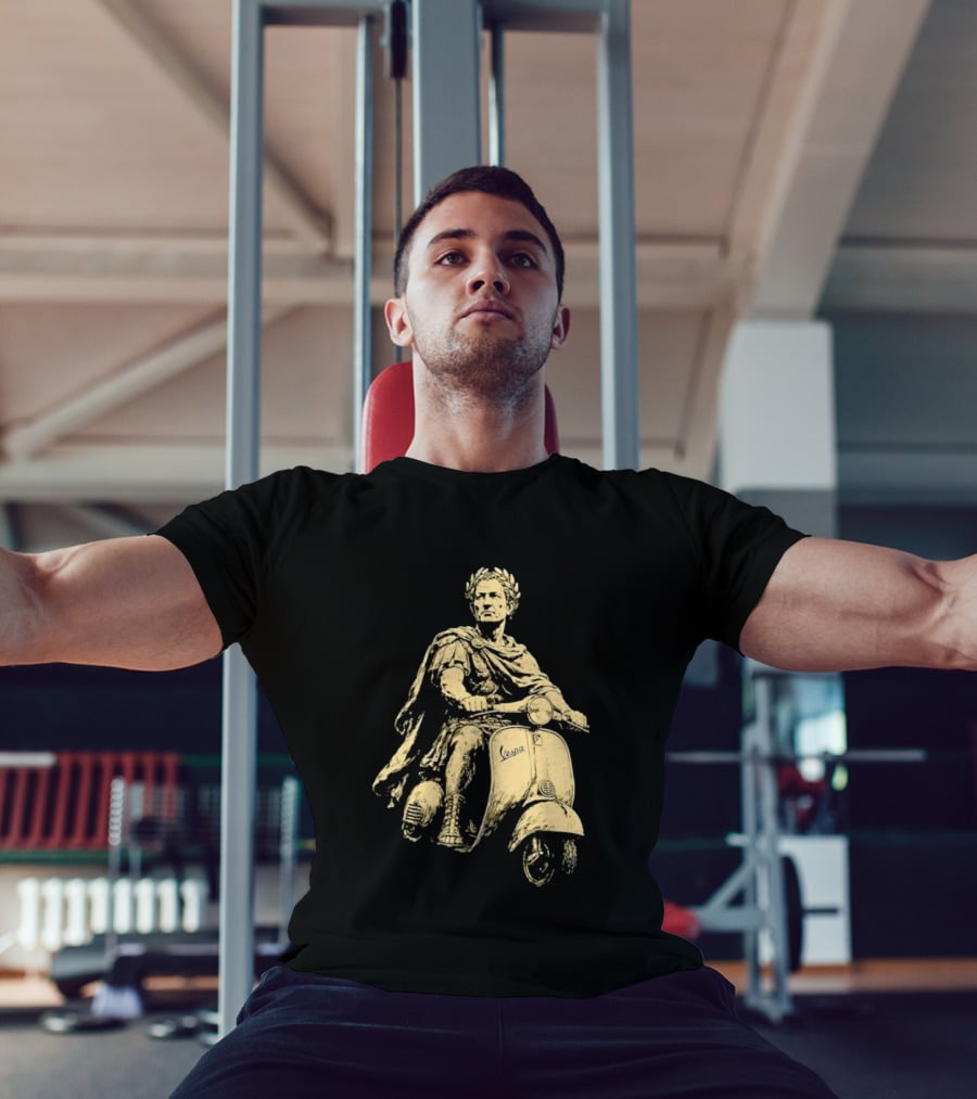 Julius Caesar Vespa Scooter Roman Warrior Motif T-Shirt