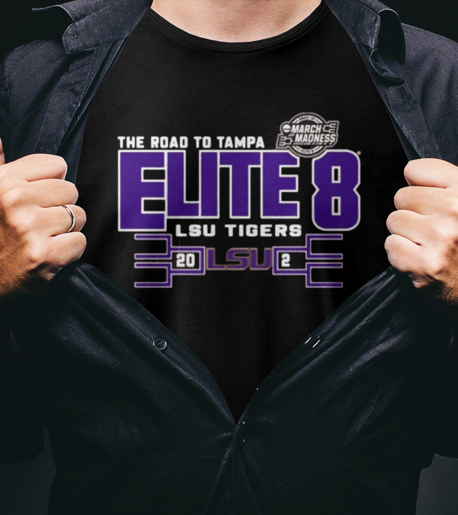 The Road To Tampa March Madness Elite 8 LSU Tigers 2025 NCAA Women's Basketball Tournament T-Shirt