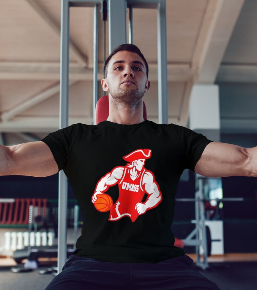 UMass Basketball Player Minuteman Holding Basketball T-Shirt