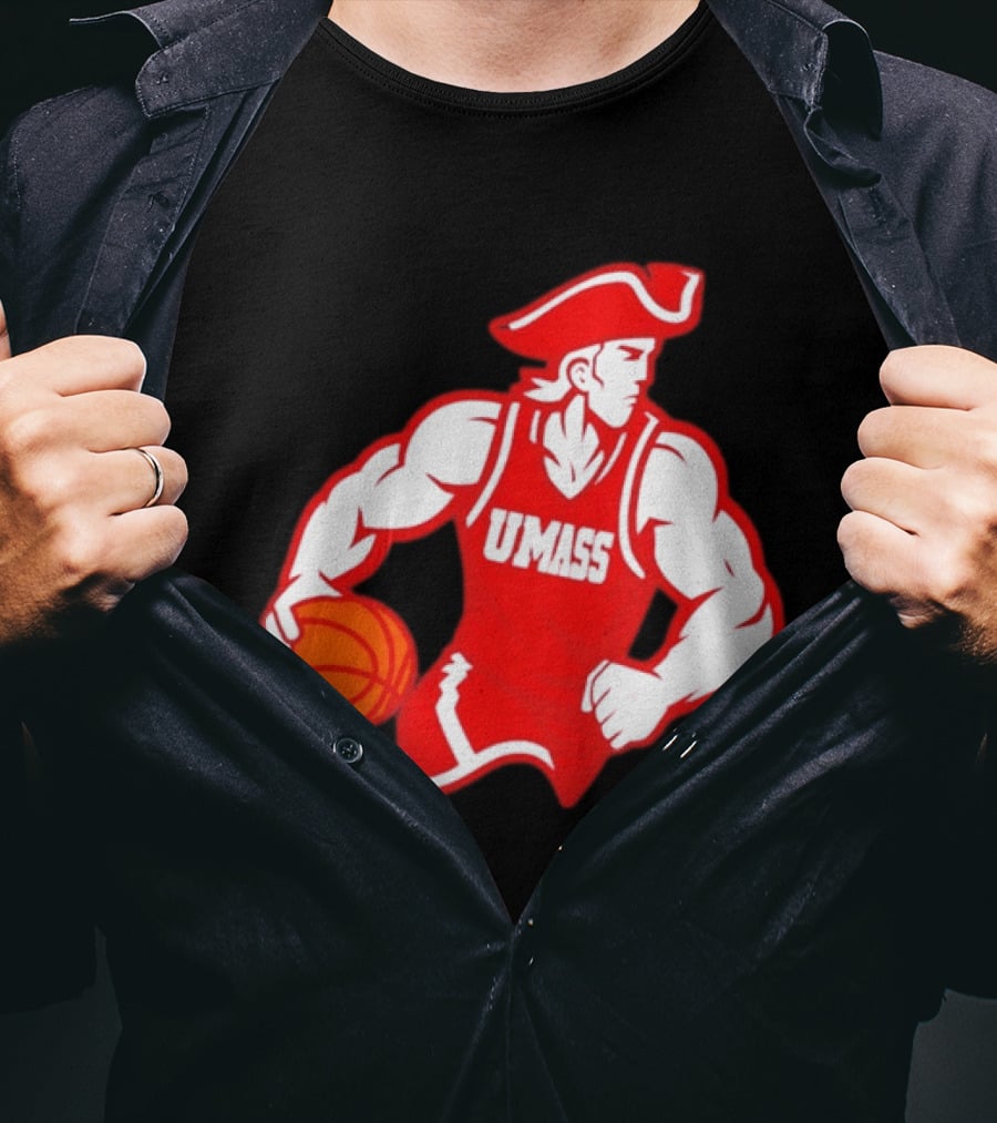 UMass Basketball Player Minuteman Holding Basketball T-Shirt