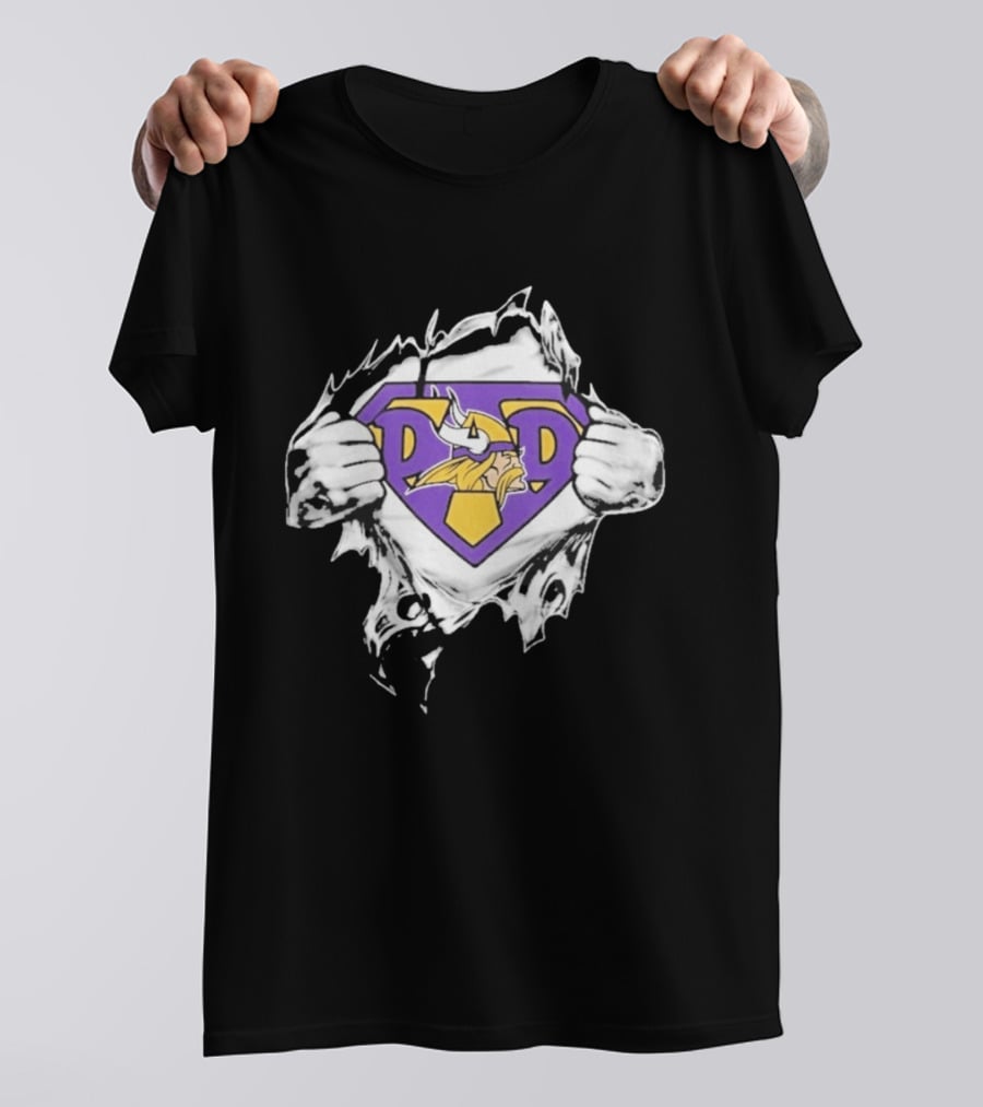 Minnesota Vikings Super Dad Purple Yellow Ripped Chest T-Shirt