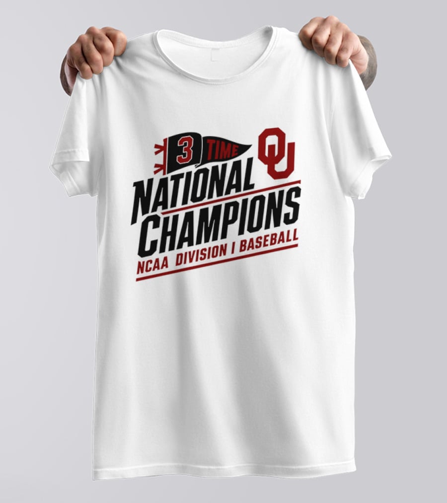 3 Time National Champions OU NCAA Division I Baseball T-Shirt