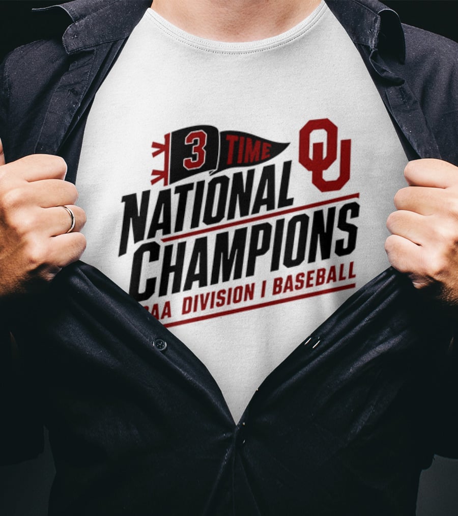 3 Time National Champions OU NCAA Division I Baseball T-Shirt
