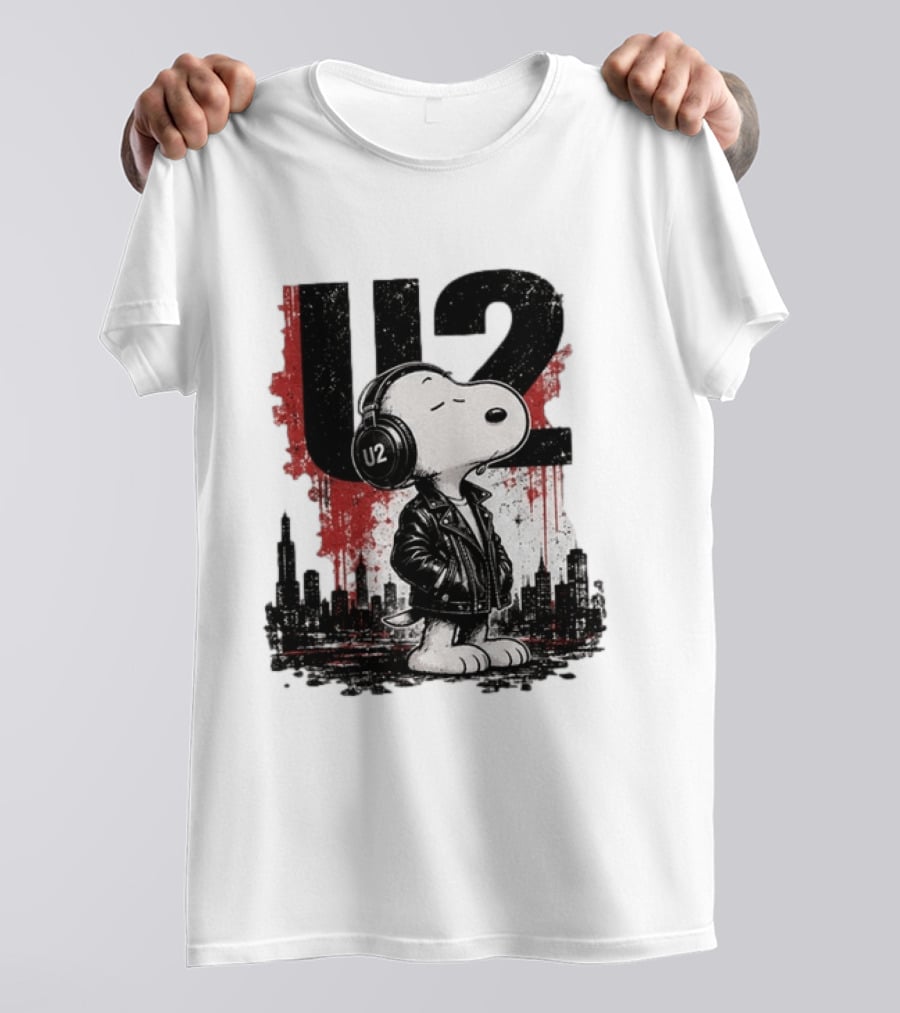 Snoopy U2 On Sky One Dream One Fearless Heart Urban Skyline T-Shirt