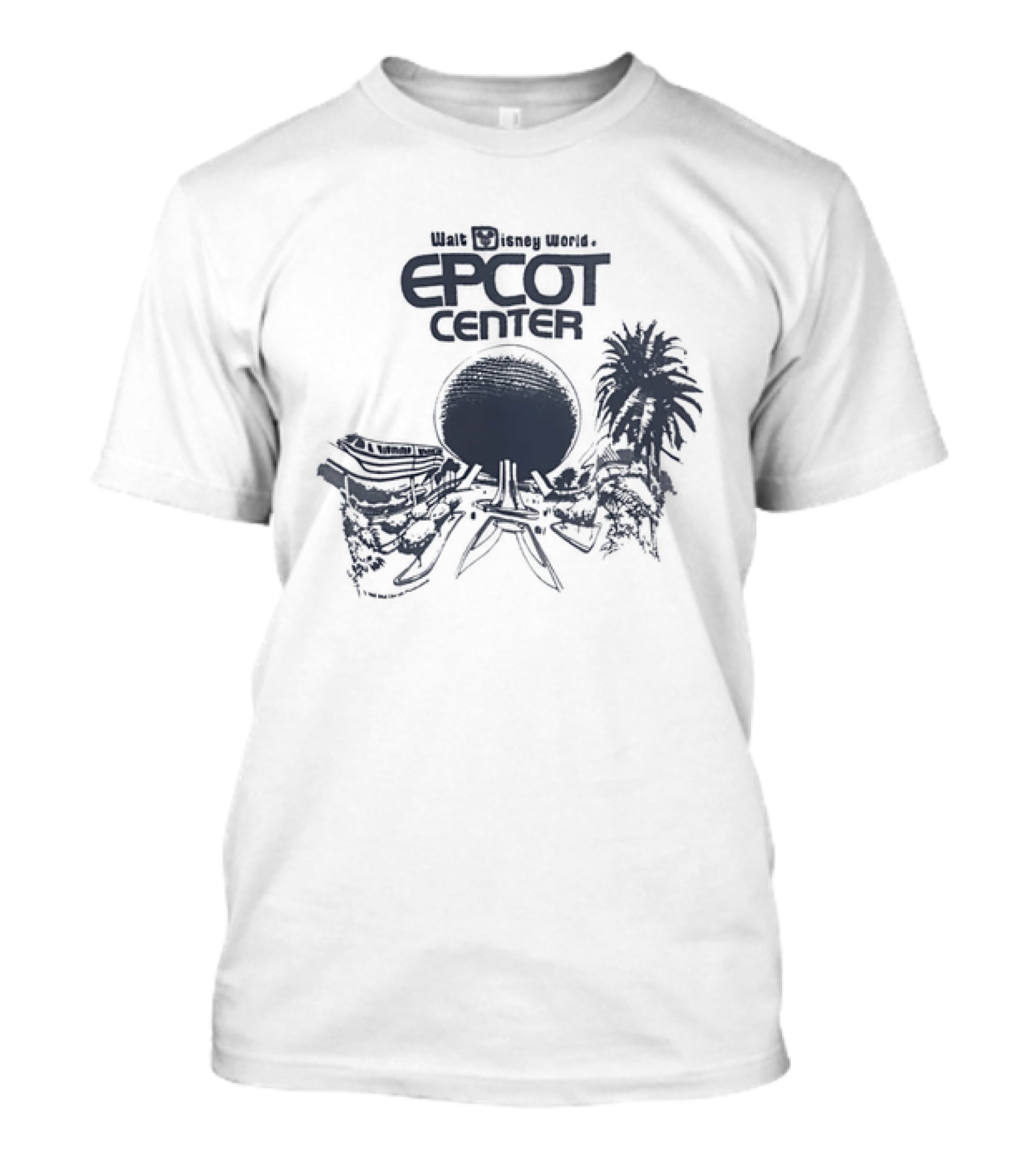 Walt Disney Productions Epcot Center Spaceship Earth And Future World Palm Trees T-Shirt